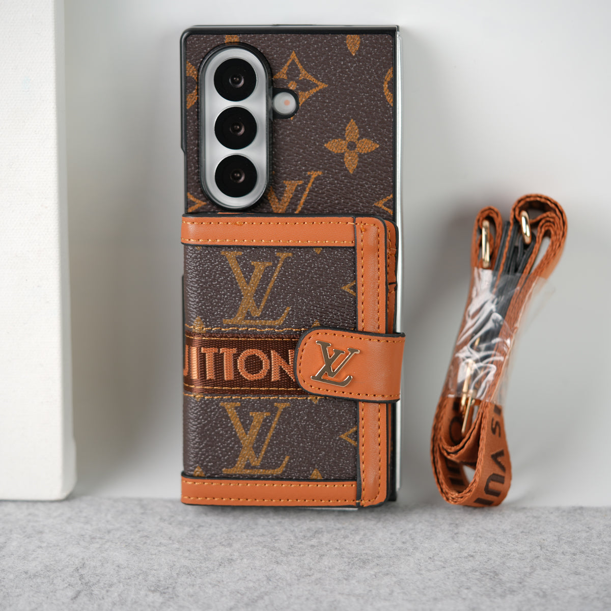 Luxury Monogram Wallet Case with Crossbody Strap for Samsung Galaxy Z Fold 3/4/5/6/7