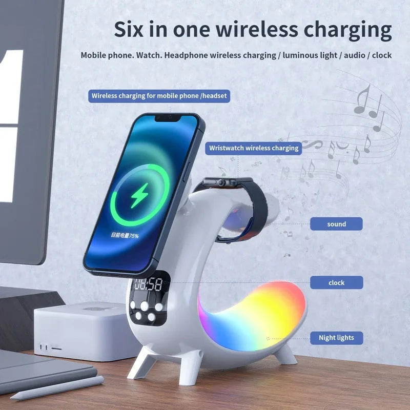 6IN1 ALARM CLOCK MAGNETIC WIRELESS CHARGER FOR IPHONE 16 15 14 13 theroxymob