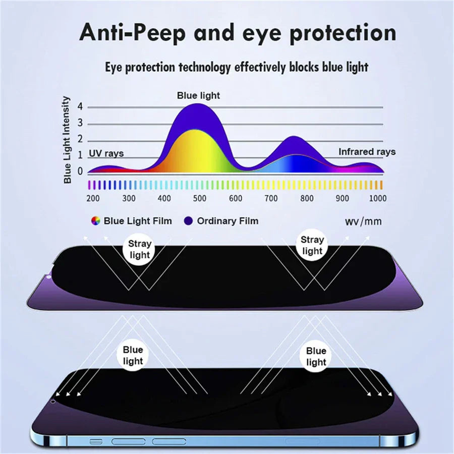 6in1 3Pcs Privacy Anti-blue Ray Screen Protector For iPhone 12-17