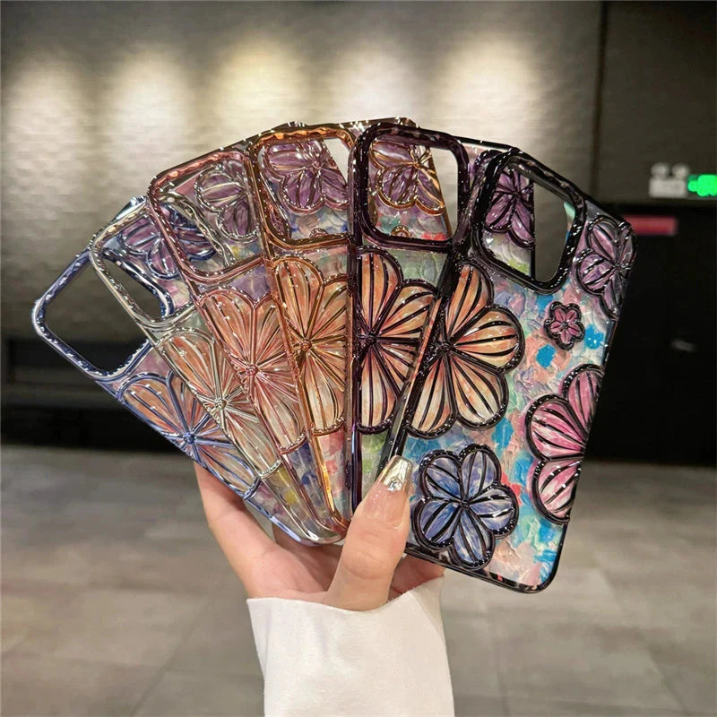 LUXURY PLATING COLOUR FASHION FLOWERS PHONE CASE FOR IPHONE theroxymob