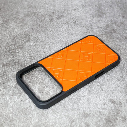 HRM Quilted Leather Case with Border Frame for iPhone 12-18 Pro & Pro Max