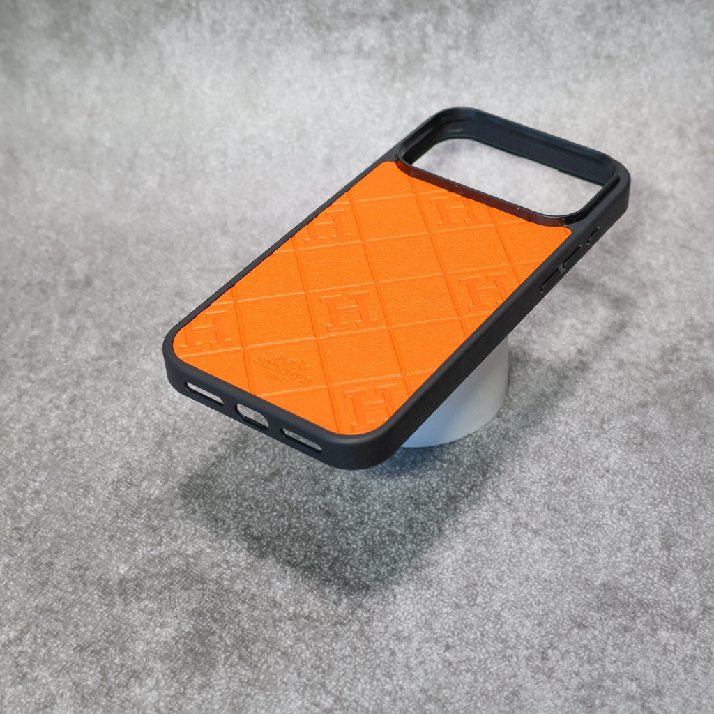 Stamped Leather H Phone Case  For iPhone 17 / 16 / 15 / 14