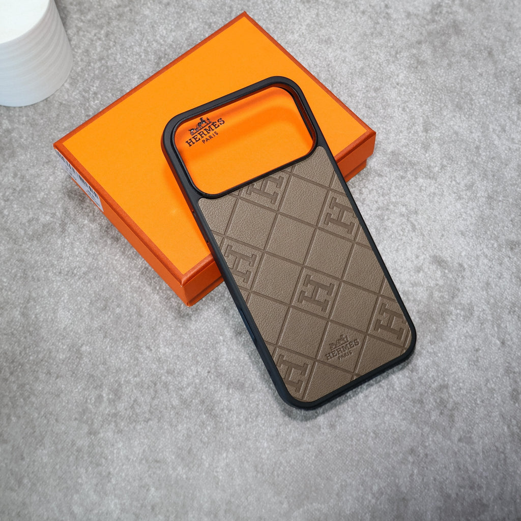 Stamped Leather H Phone Case  For iPhone 17 / 16 / 15 / 14