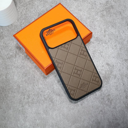 HRM Quilted Leather Case with Border Frame for iPhone 12-18 Pro & Pro Max