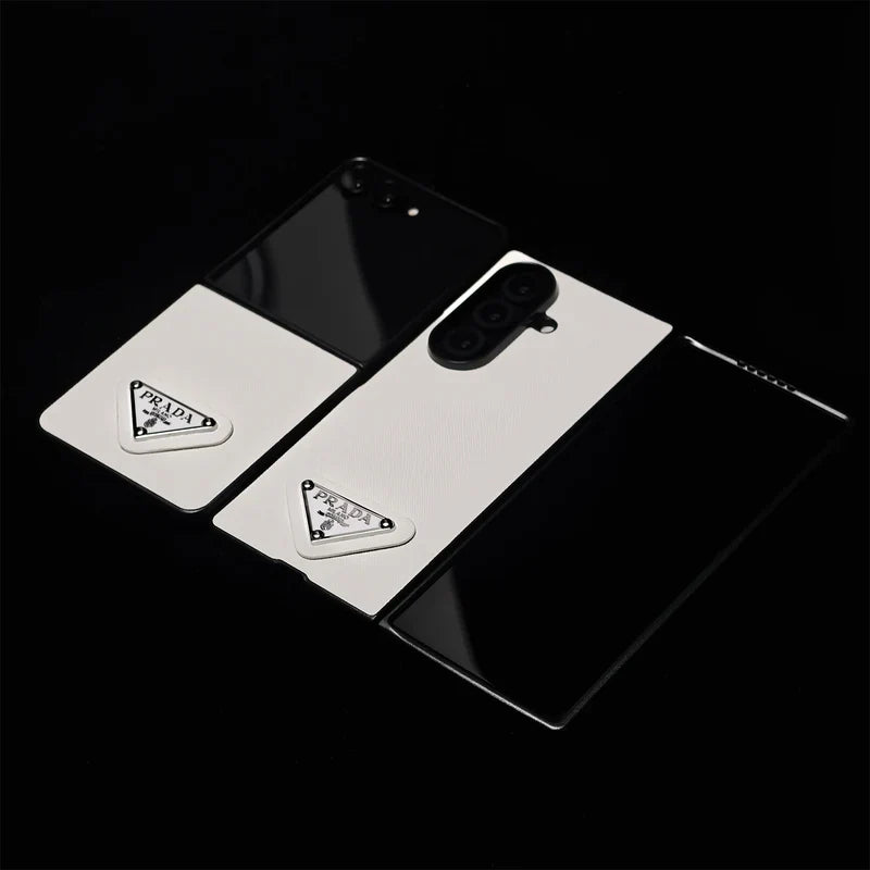 Prada Luxury White Leather Case for Samsung Galaxy Z Fold & Z Flip Series