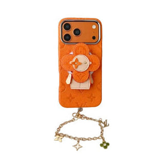 Premium Monogram Leather Case with Rotating Stand for iPhone 13-17 Series