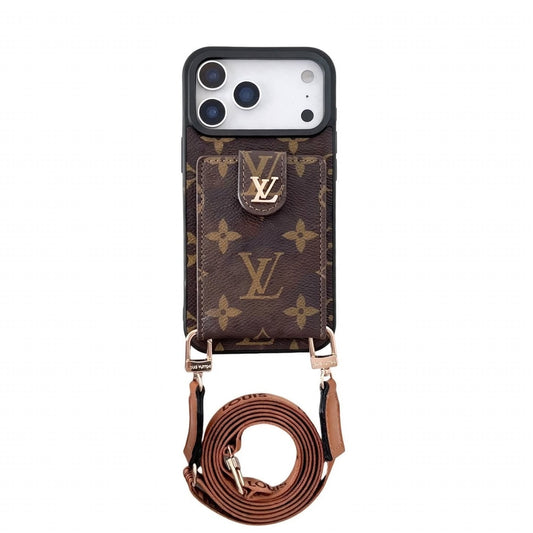 Lv Leather Card Holder Case Crossbody for iPhone 12-17 Series