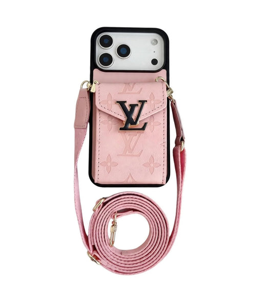 LV Luxury Phone Case with Card Holder For iPhone 12-17 Series
