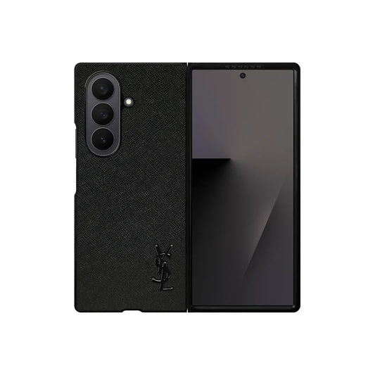 Luxury YSL Leather Case Black for Samsung Galaxy Z Fold & Z Flip Series