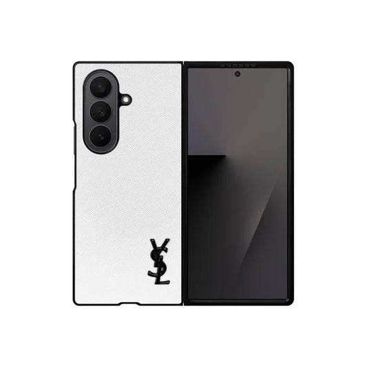 Luxury YSL Leather Case White for Samsung Galaxy Z Fold & Z Flip Series