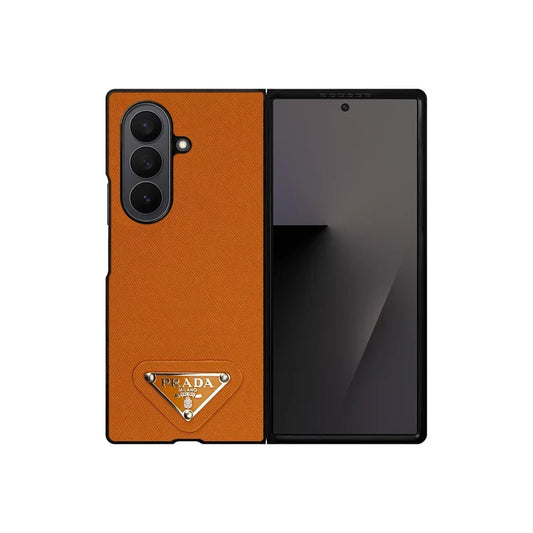 Prada Luxury Orange Leather Case for Samsung Galaxy Z Fold & Z Flip Series