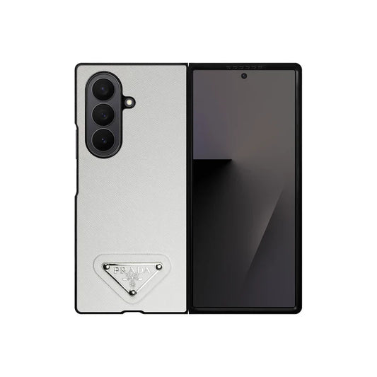 Prada Luxury White Leather Case for Samsung Galaxy Z Fold & Z Flip Series