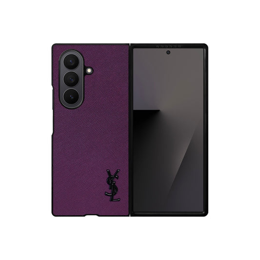 Luxury YSL Leather Case Purple for Samsung Galaxy Z Fold & Z Flip Series