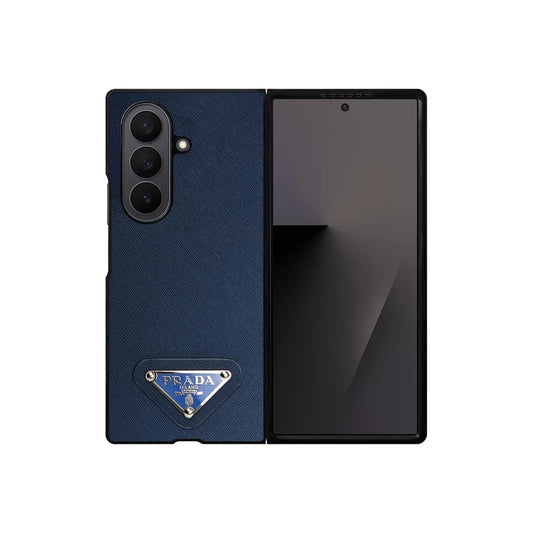 Prada Luxury Navy Blue Leather Case for Samsung Galaxy Z Fold & Z Flip Series