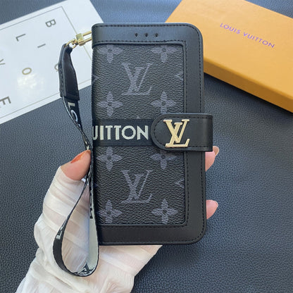 Premium Genuine Leather Monogram Canvas Wallet Card Holder Case Samsung Galaxy Roxy New