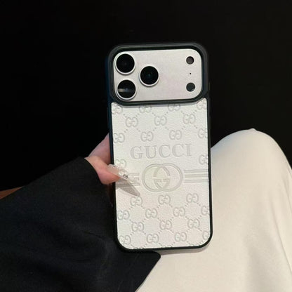 Gucci-Inspired GG Monogram Phone Case – Premium Leather Texture Slim Fit Bumper Case
