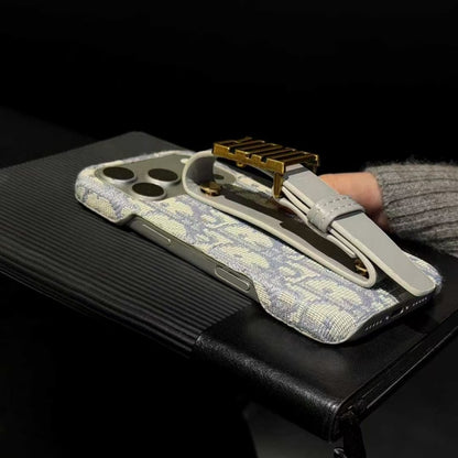 Luxury Case with Adjustable Gold-Tone Hand Strap For iPhone 12-17 Series