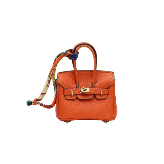 Mini Birkin Faux Leather Bag For Airpods Charm with Scarf Detail Roxy New