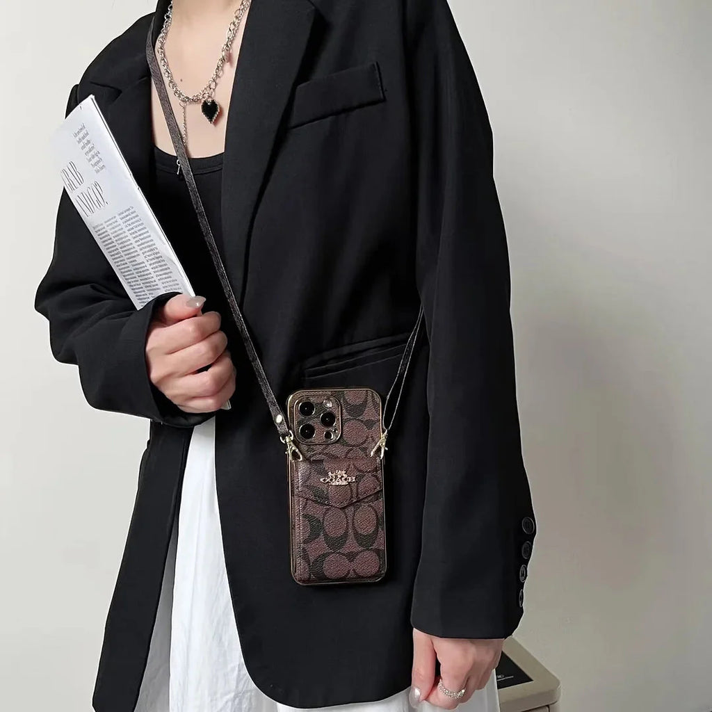 Coach Luxury Logo Accordion Card Holder Leather Crossbody Apple iPhone Case Roxy New 2