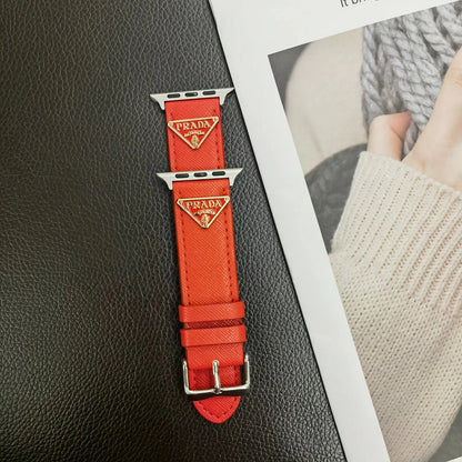 Double Triangle Monogram Label Leather Apple Watch Band Roxy New