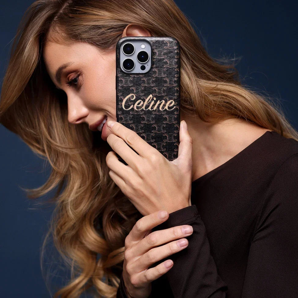 Luxury Celine Phone Case Massive Logo Brown for iPhone 12-18 Pro & Pro Max