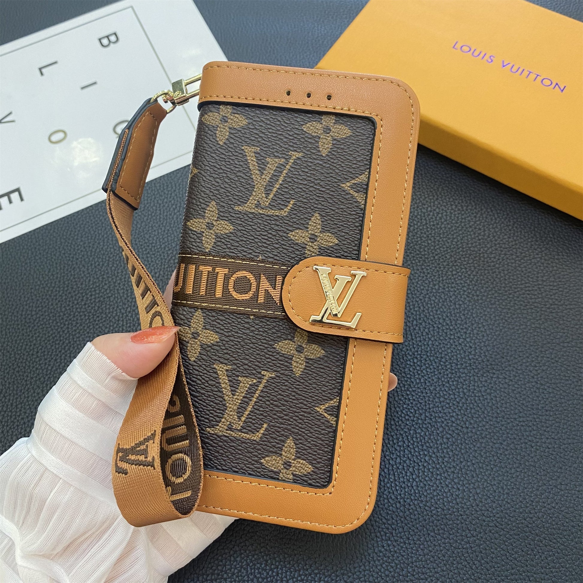 Premium Genuine Leather Monogram Canvas Wallet Card Holder Case Samsung Galaxy Roxy New