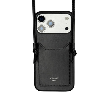 Classic Celine iPhone Case with Card Holder Black for iPhone 12-18 Pro & Pro Max