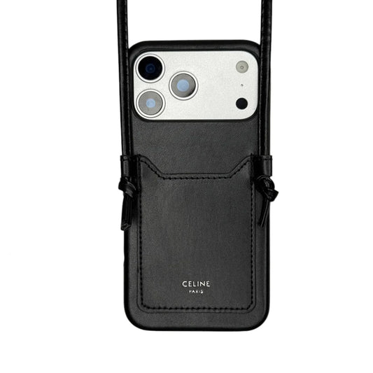 Classic Celine iPhone Case with Card Holder Black for iPhone 12-18 Pro & Pro Max