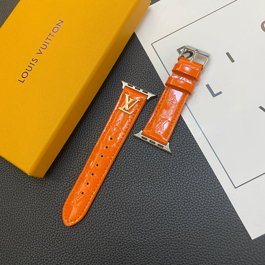 GLOSSY LEATHER APPLE WATCH STRAP LUXURY METAL LOGO Roxy New 2