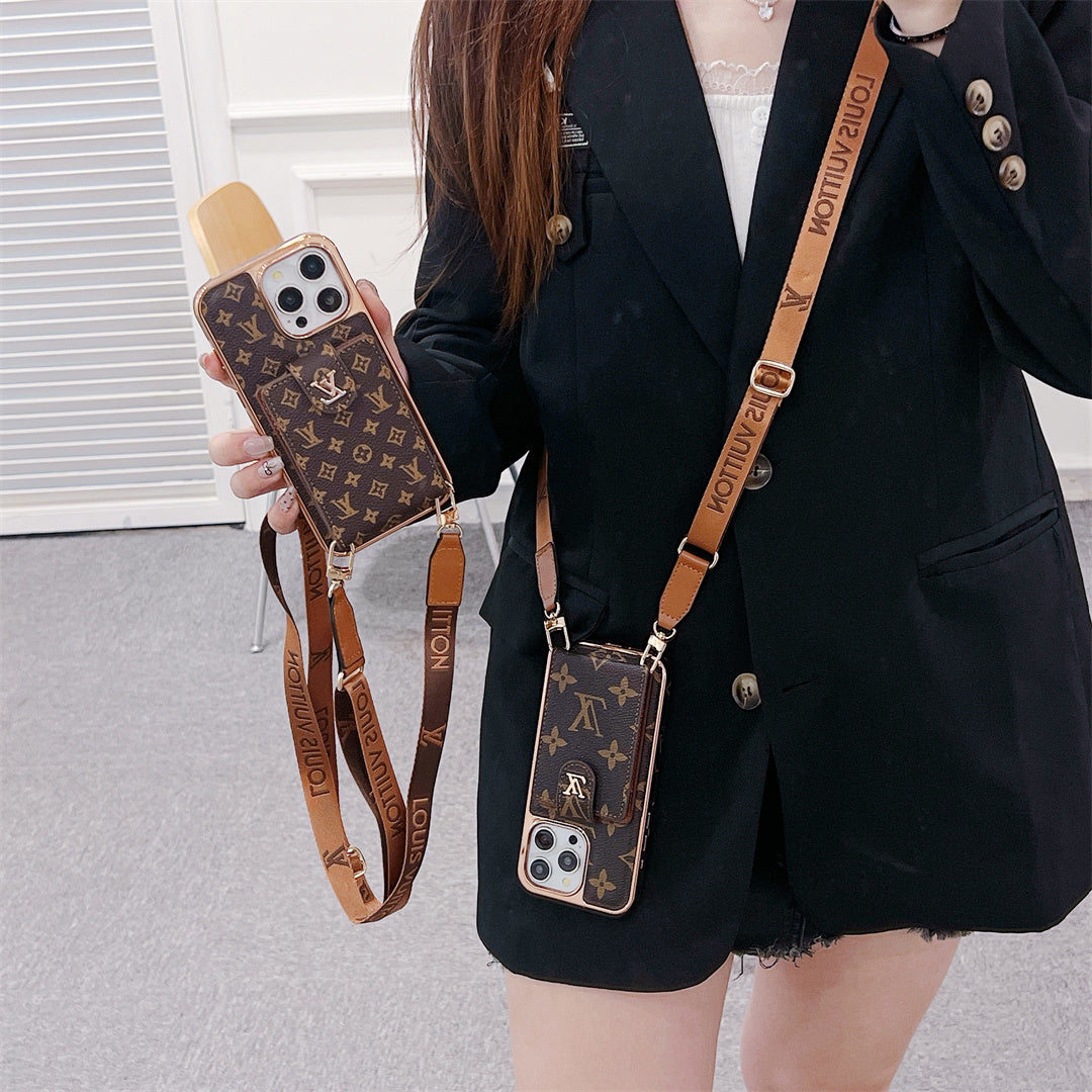 LUXURY ELECTROPLATING MONOGRAM CARD HOLDER CROSSBODY IPHONE CASE theroxymob