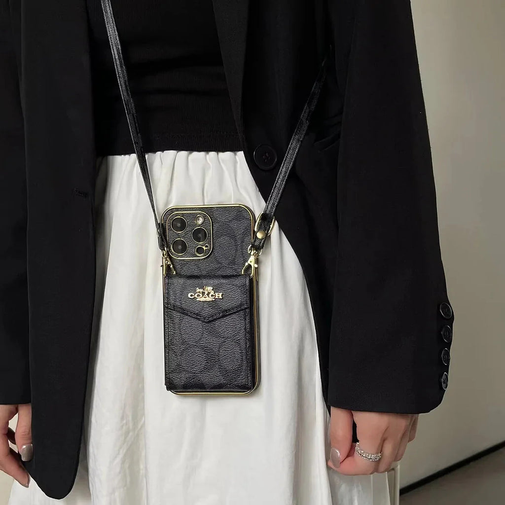 Coach Luxury Logo Accordion Card Holder Leather Crossbody Apple iPhone Case Roxy New 2