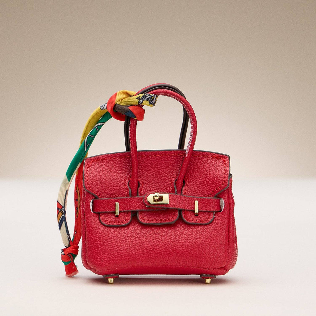 Mini Birkin Faux Leather Bag For Airpods Charm with Scarf Detail Roxy New