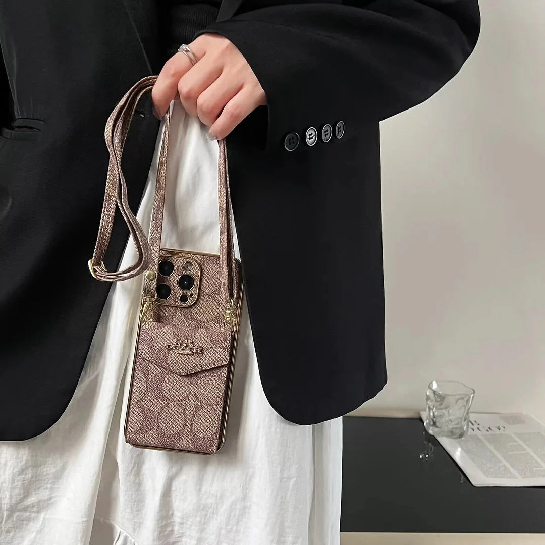 Coach Luxury Logo Accordion Card Holder Leather Crossbody Apple iPhone Case Roxy New 2