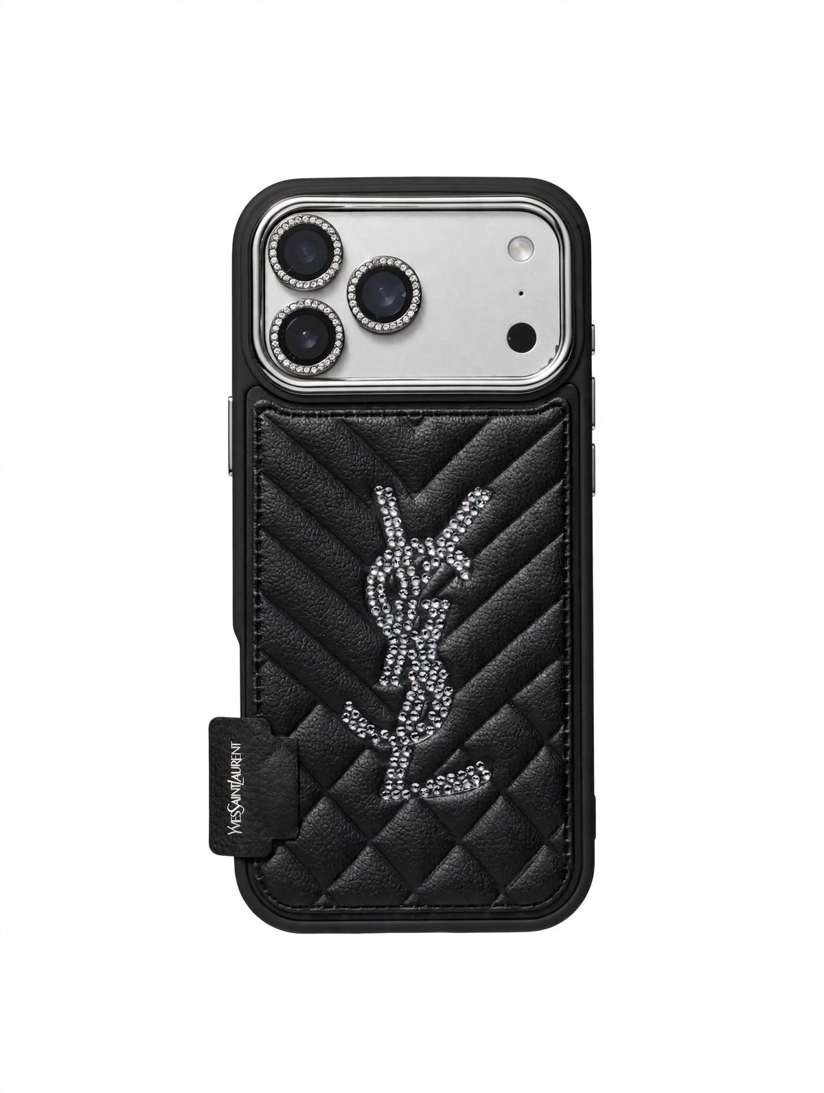 Luxury Rhinestone YSL Quilted Leather Phone Case For iPhone 13-18 Pro & Pro Max