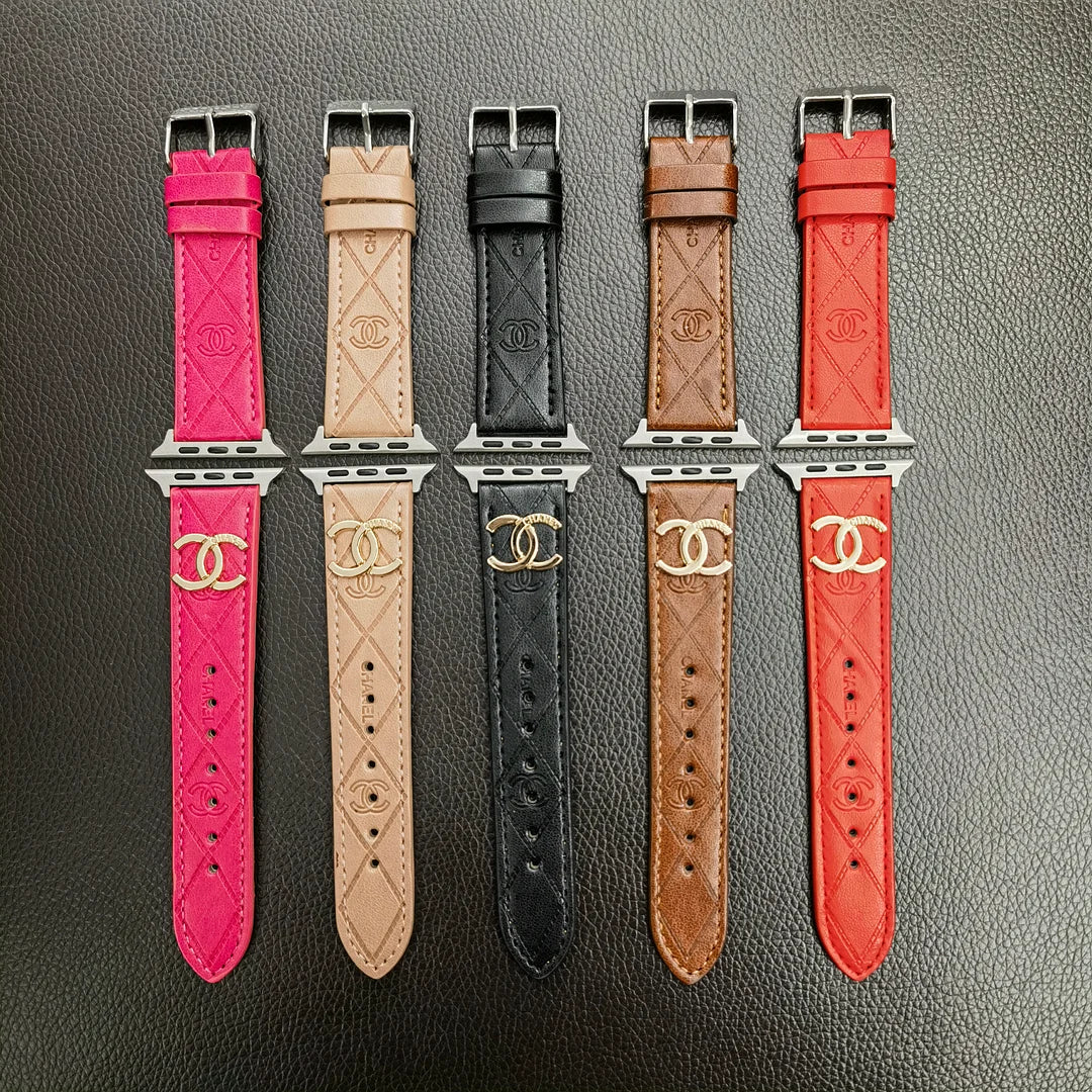 Luxury Gold Monogram 3D Embossed Leather Apple Watch Strap Roxy New