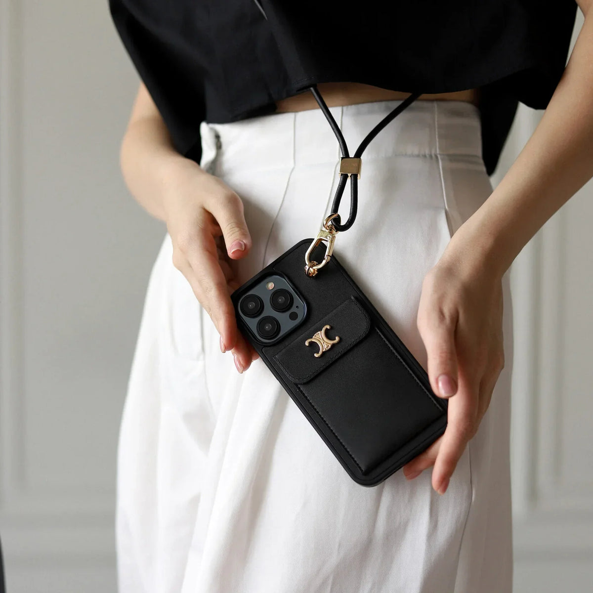 Classic Celine iPhone Case Single Crossbody Black for iPhone 12-18 Pro & Pro Max