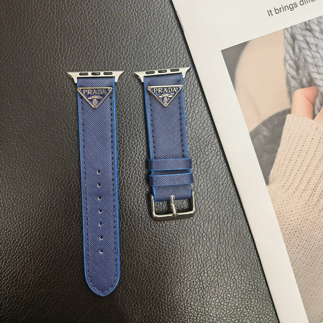 Double Triangle Monogram Label Leather Apple Watch Band Roxy New