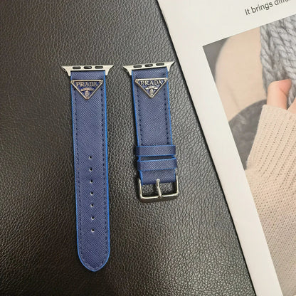 Double Triangle Monogram Label Leather Apple Watch Band Roxy New