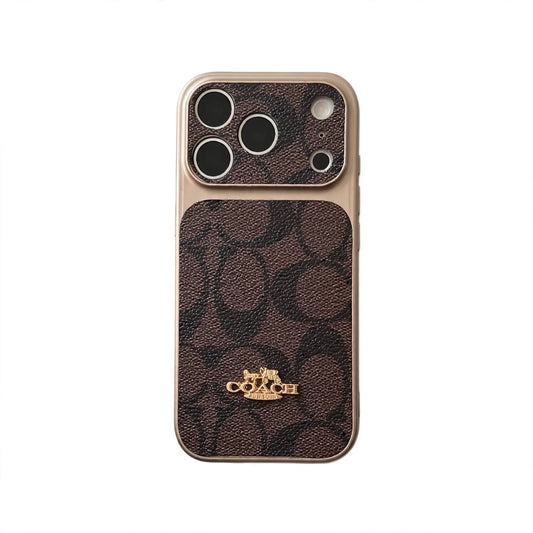 Premium Embossed Leather Phone Case with Gold Emblem for iPhone 13-18 Pro & Pro Max
