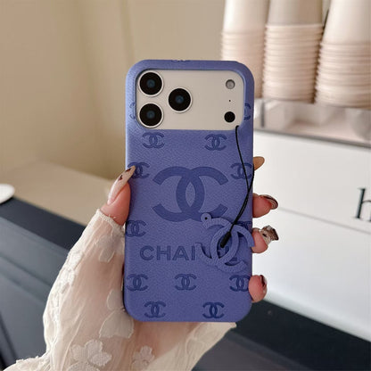 CHN Monogram Stamped Leather Case with CC Ring Charm