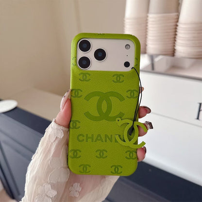 CHN Monogram Stamped Leather Case with CC Ring Charm