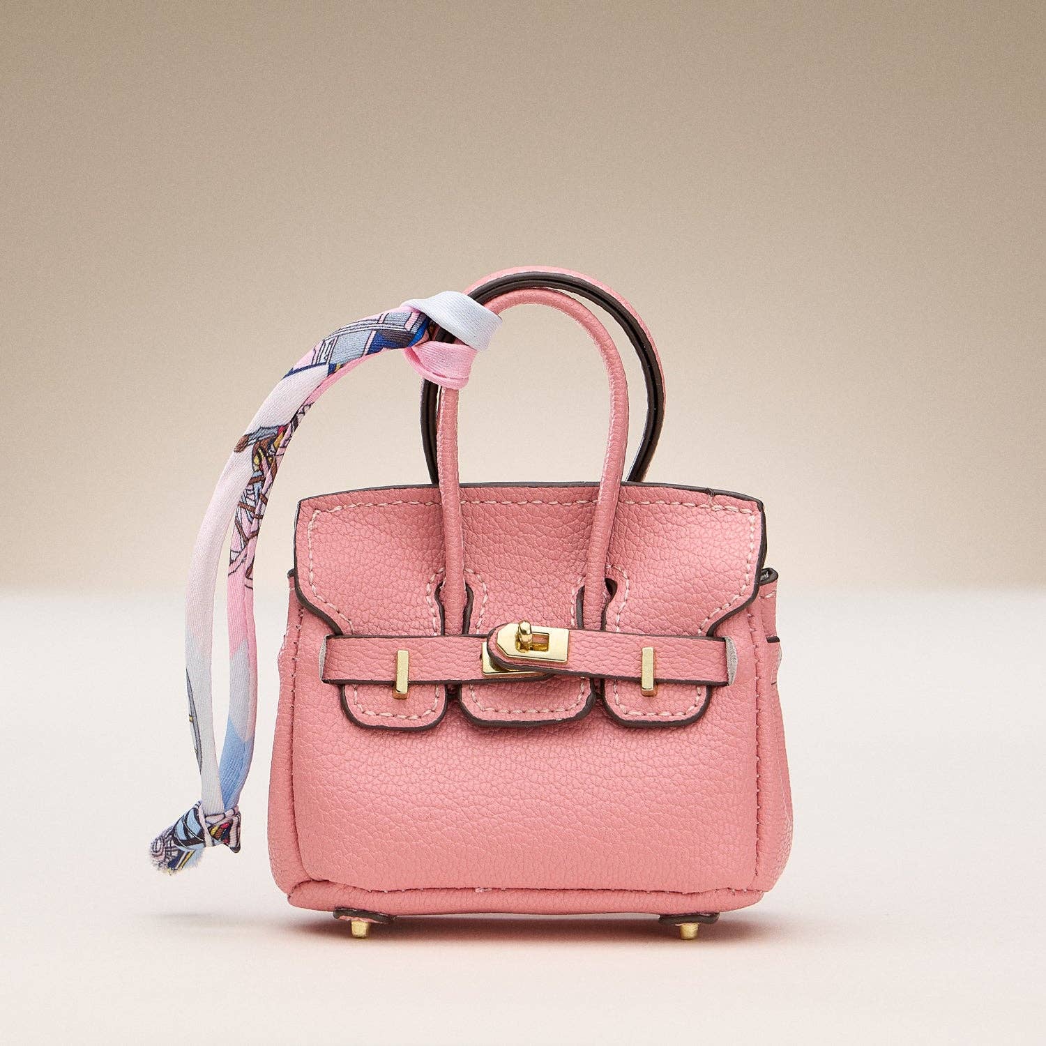 Mini Birkin Faux Leather Bag For Airpods Charm with Scarf Detail Roxy New