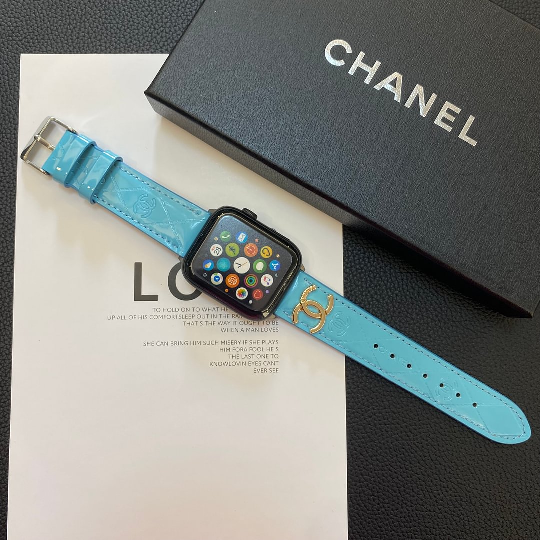 Glossy Leather Apple Watch Strap Luxury Metal Logo Roxy New 2