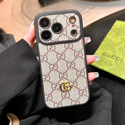 Luxury GG iPhone Case with Interchangeable Camera Lens Frames