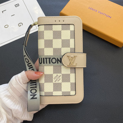Premium Genuine Leather Monogram Canvas Wallet Card Holder Case Samsung Galaxy Roxy New
