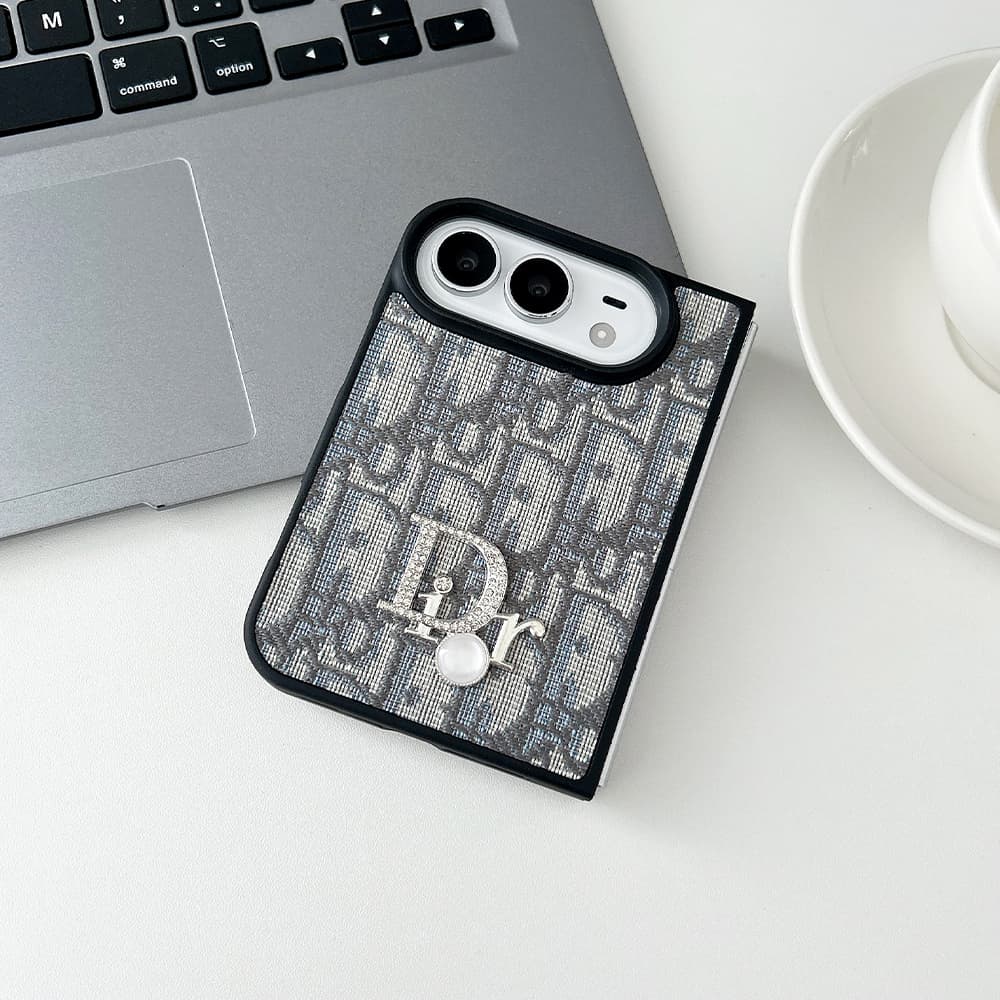 Luxury Dior Oblique Crystal Pearl iPhone Duo Case - Foldable Cover