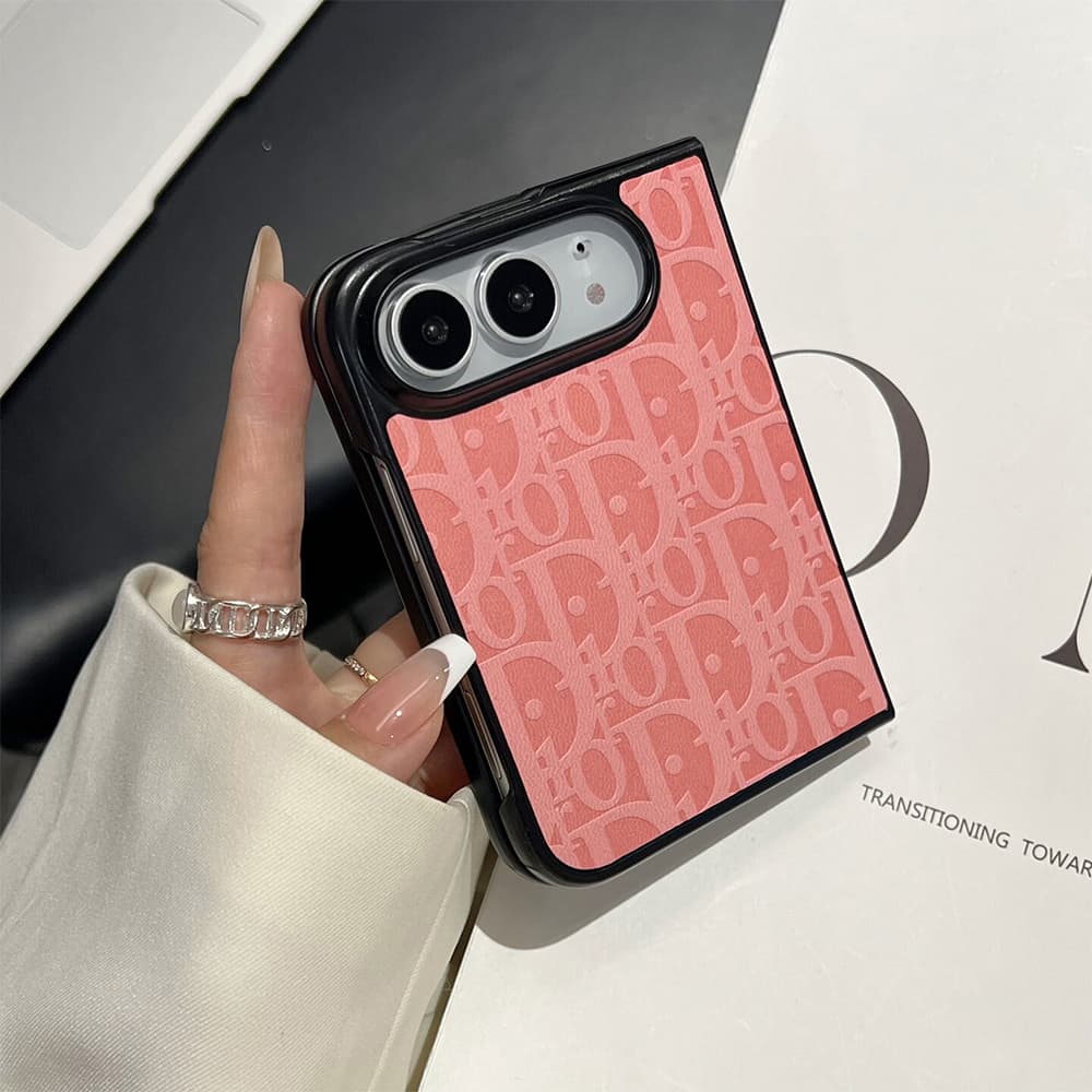 Luxury Dior Oblique Embossed Leather Foldable iPhone Duo Case