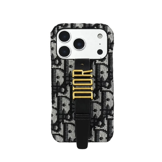 Luxury Case with Adjustable Gold-Tone Hand Strap For iPhone 12-18 Series