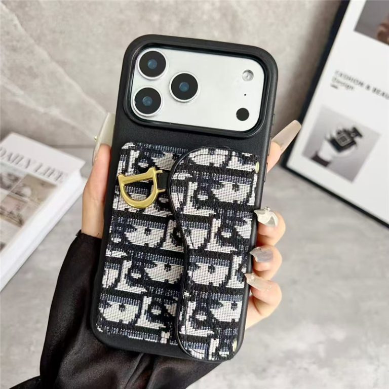 Dior Leather Phone Case With Card Holder For iPhone 17/ 16 / 15/ 14