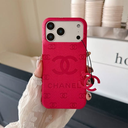 CHN Monogram Stamped Leather Case with CC Ring Charm